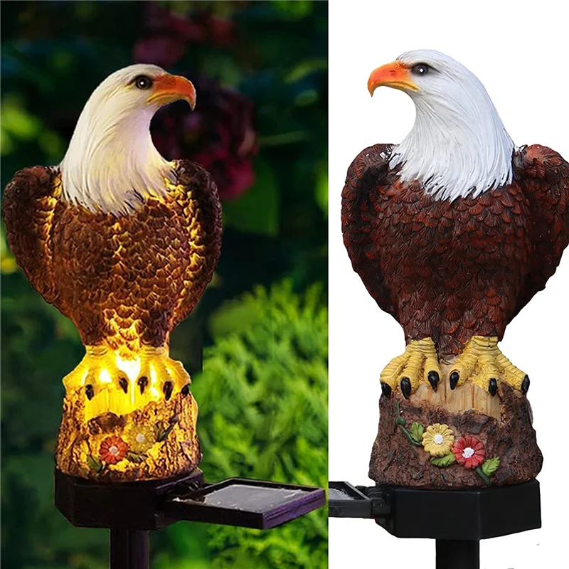 Solar Garden Light Resin Bald Eagle Figurine Dusk Dawn Solar Yard Light Animal Solar Stake Light Outdoor Decorative