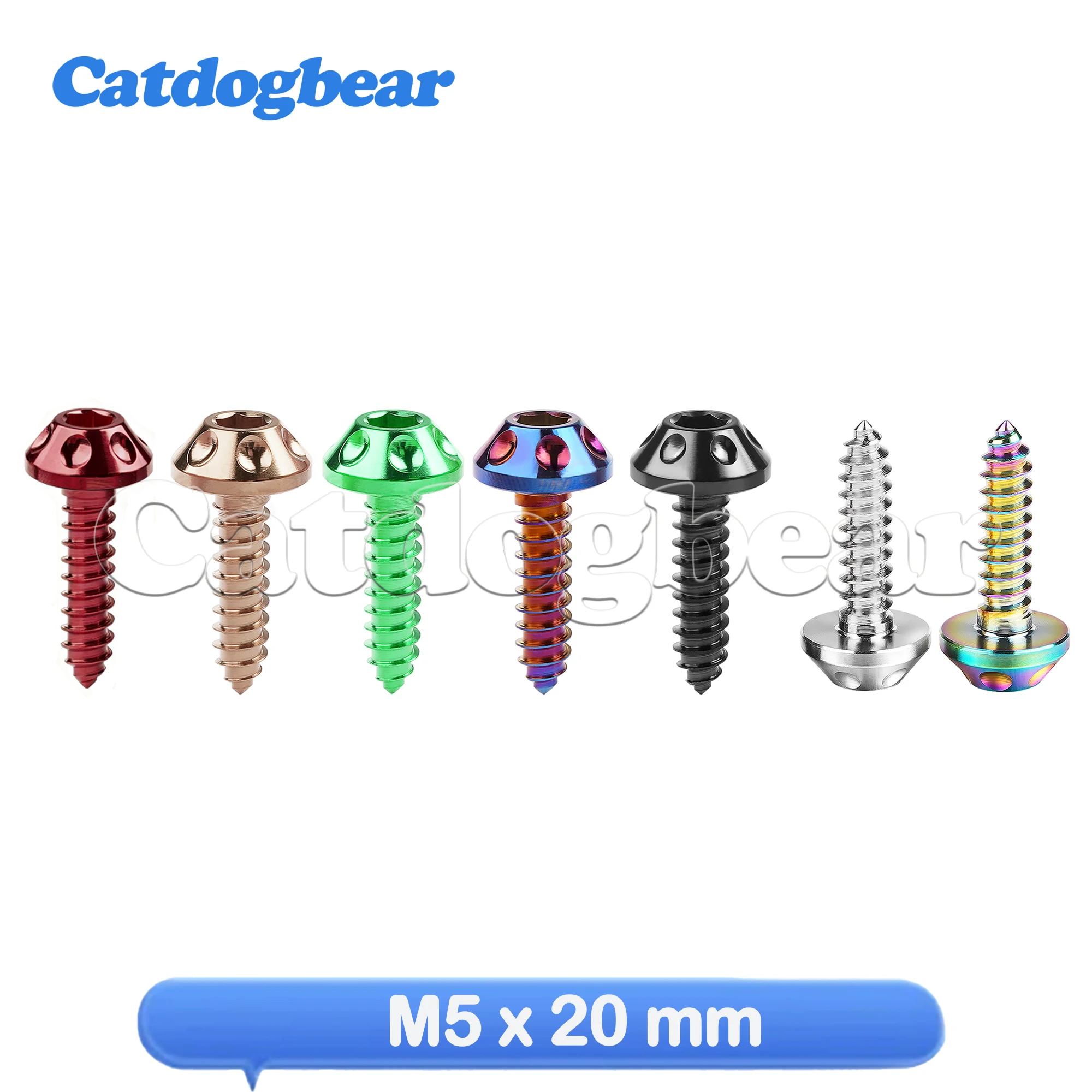 Catdogbear Titanium Alloy Bolt M5x20MM Large Head Self Tapping Drilling Hexagonal Bicycle Motorcycle Screw
