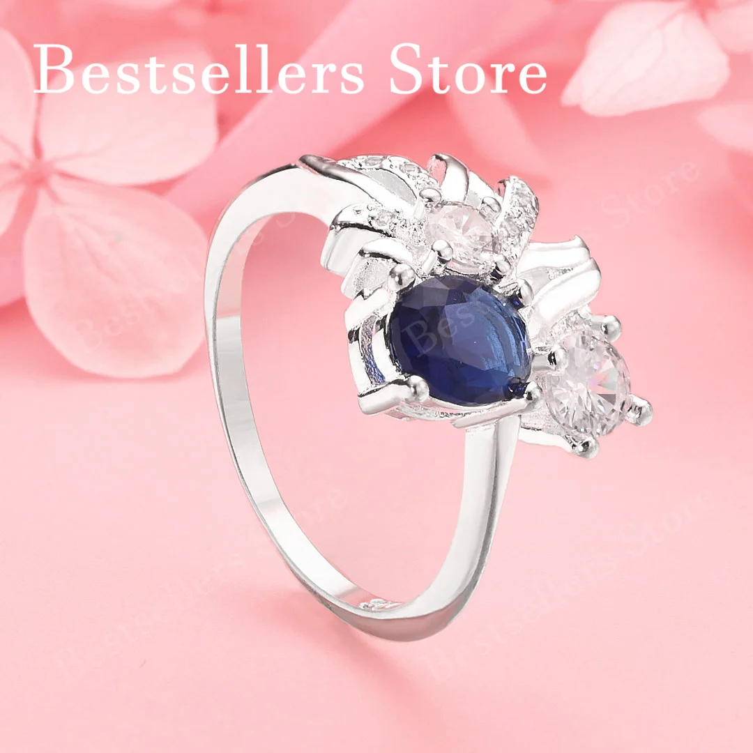 

1 кольцо из стерлингового серебра 925 пробы с 7-10 камнями # Сверкающий синий циркон, гламурные свадебные украшения для женщин