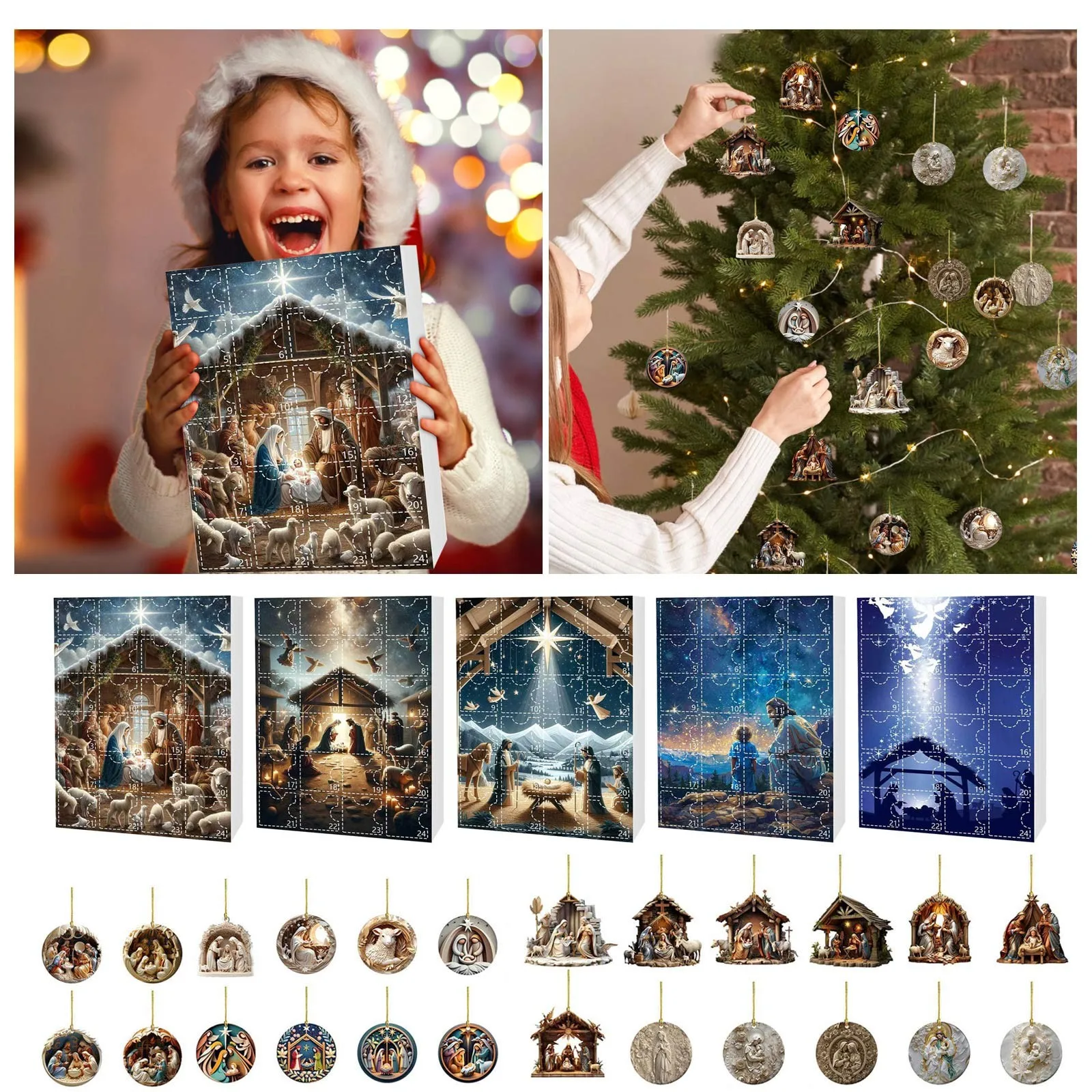 Conto alla rovescia per Natale per bambini Decorazioni per l'albero di Natale Calendario dell'Avvento 2024 Decorazioni natalizie Scena Grande cronometro Orologio