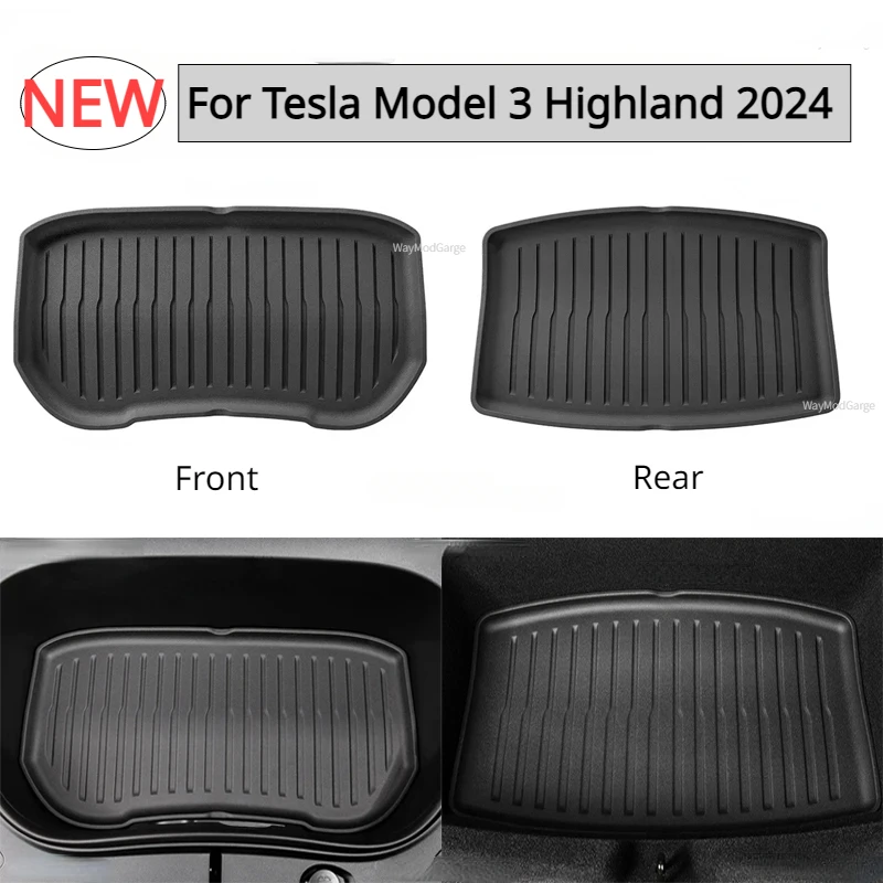 TPE Pad Front Rear Mat for Tesla Model 3 Highland 2024 Trunk Cargo Tray Floor Protective Mats Piano Key Style Mats Accessories