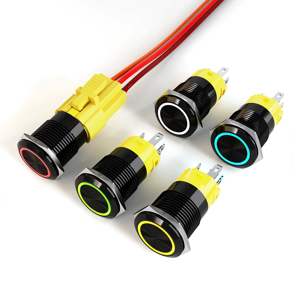 

16mm Metal Push Button Switch Zinc Aluminum Alloy IP67 Waterproof Momentary/Latching With Wiring Harness Base Industrial switch