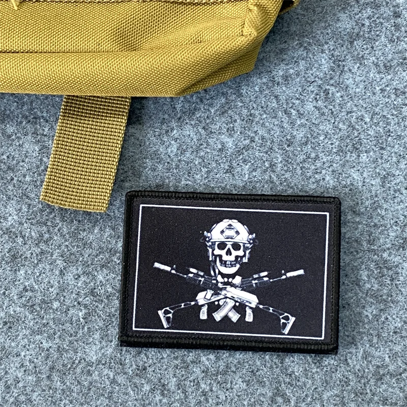 Skull Print Patch Tactical Morale Badge Armband Hook and Loop Appliques for Clothing Backpack Patches Decorative Accessories