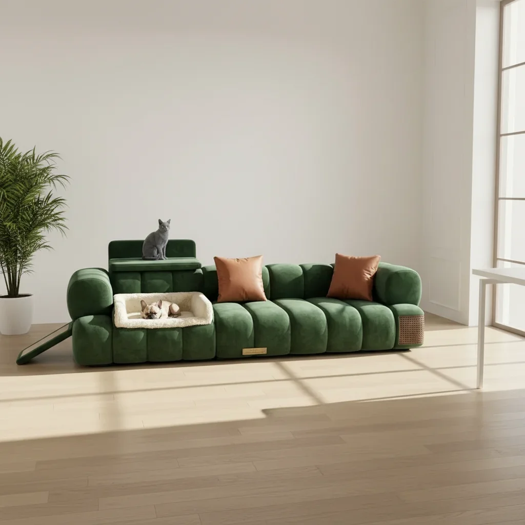 gq-Custom Pet Friendly Sofa OEM Luxury Velvet Couch With Built-in Dog Bed Cat Platform Modern Living Room Furniture Supplier