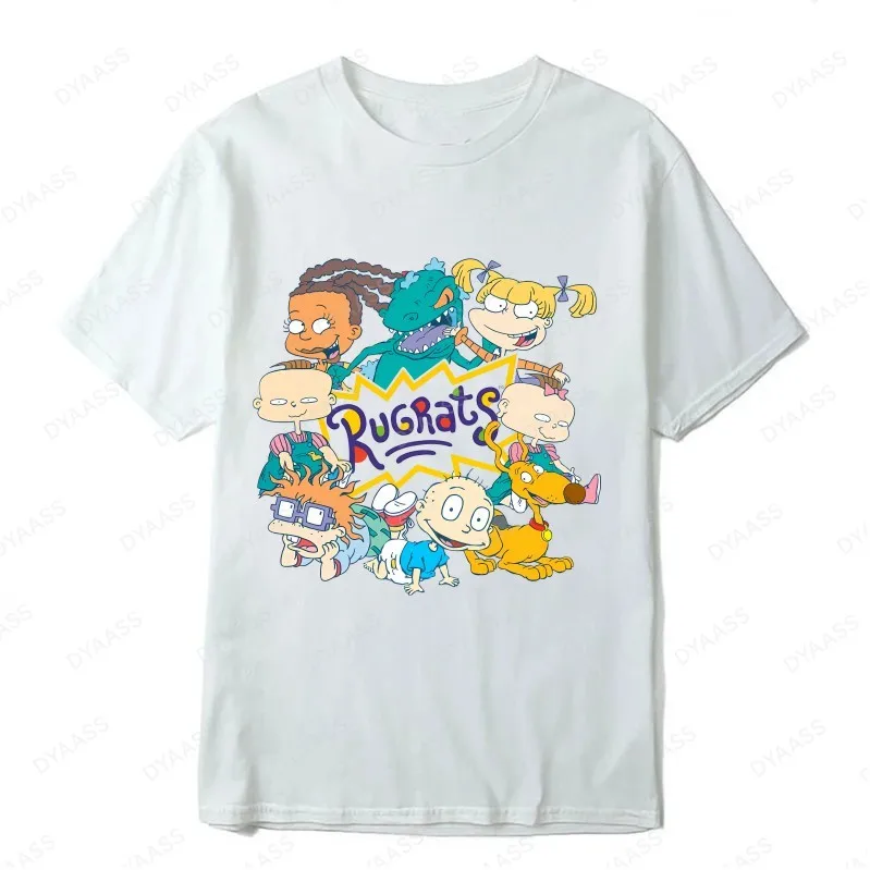 Nickelodeon Rugrats شخصيات سعيدة الرجعية الكرتون تي شيرت محايد الشارع ارتداء عادية 90s الحنين حفلة قصيرة الأكمام قميص