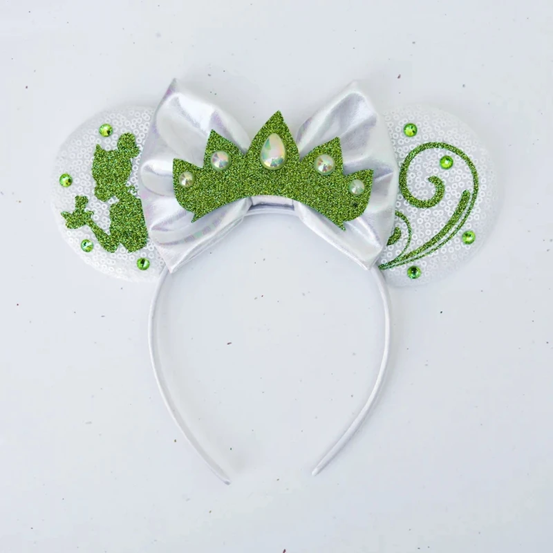 Disney Tiana Ear Headband for Adults The Princess and the Frog Mickey Mouse Naveen Ears Hairbands Women Sequins Bows Accessories