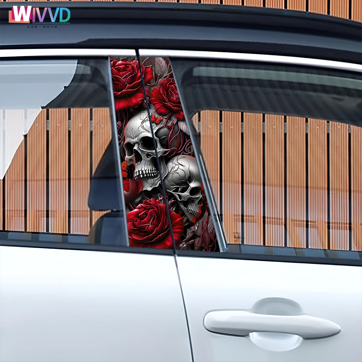 1pc/2pcs Car Stickers Skull B-pillar Vinyl Decals Waterproof Auto Center Pillar Sticker Cover Scratches Vehicle Decor