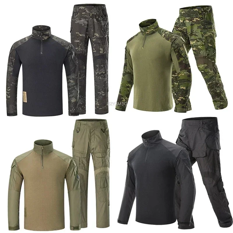 Men's Tactical Camouflage Uniform Set with Knee & Elbow Pads G3 for Outdoor Hunting and Combat Activities