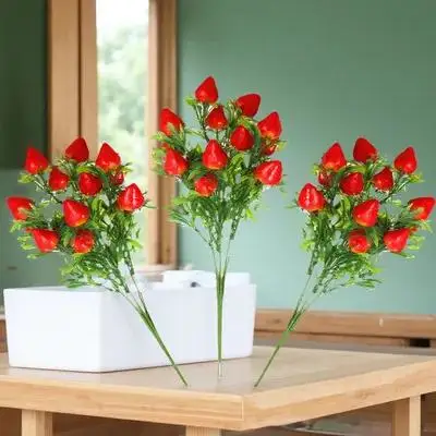 

3pcs Artificial Strawberry Branch Fake Artificial Strawberry Bunch Plant Props Pvc Decor For Festival Diy Wreath Flower Basket