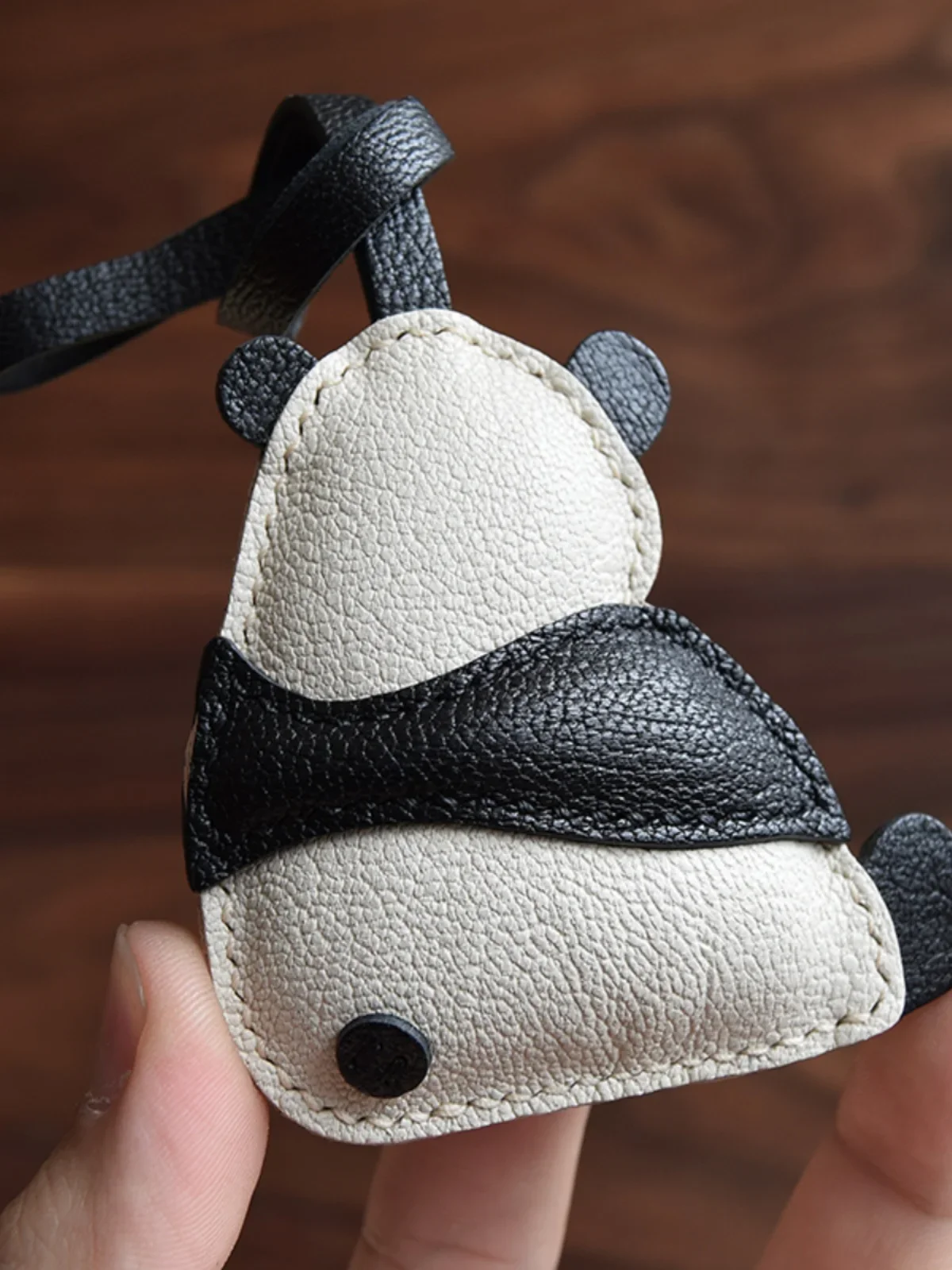 Handmade leather cute panda hand-sewn leather car keychain bag ornament keyring  Christmas and New Year gifts