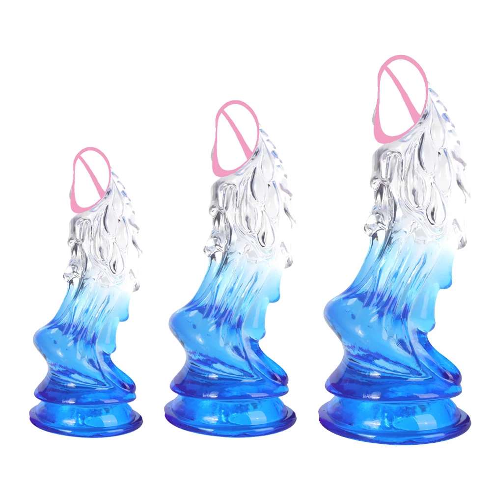 Consolador falso monstruo colorido brillante pene enorme punto G Anal Butt Plug en forma de dragón monstruo consolador con ventosa juguetes para mujeres