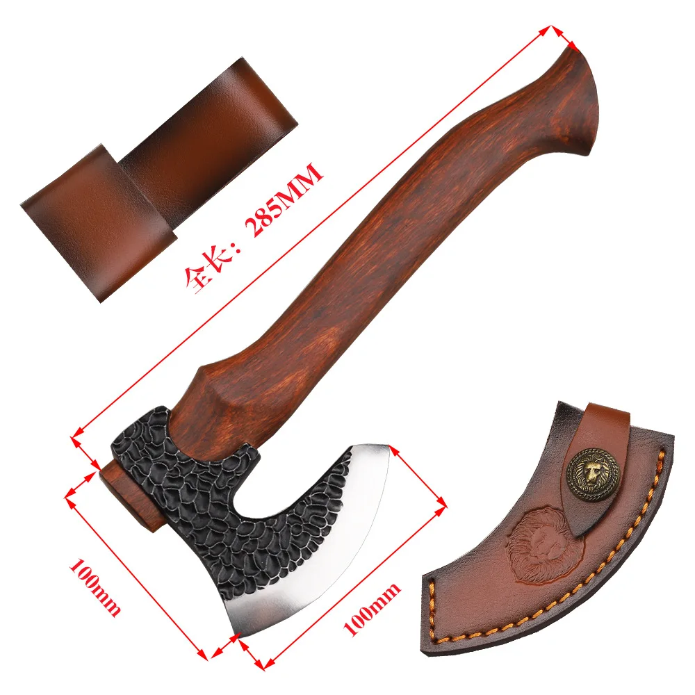 New Outdoor Hand Forged Soldier Axe with Yellow Sandalwood Handle for Camping Woodcutting Self Defense Tactics Axe
