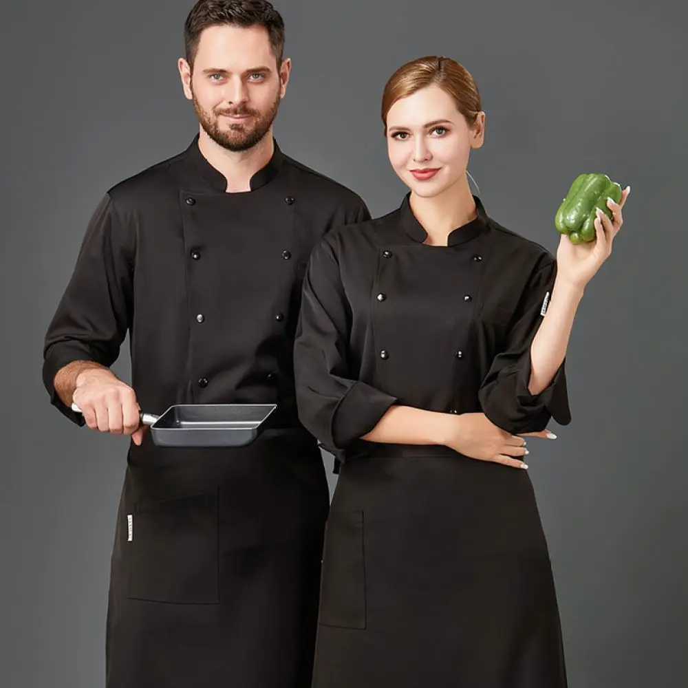 For For Meisilin Chef Uniform Long Sleeve Restaurant Catering Work Shirt Breathable Cotton Blend Kitchen Cook Apparel