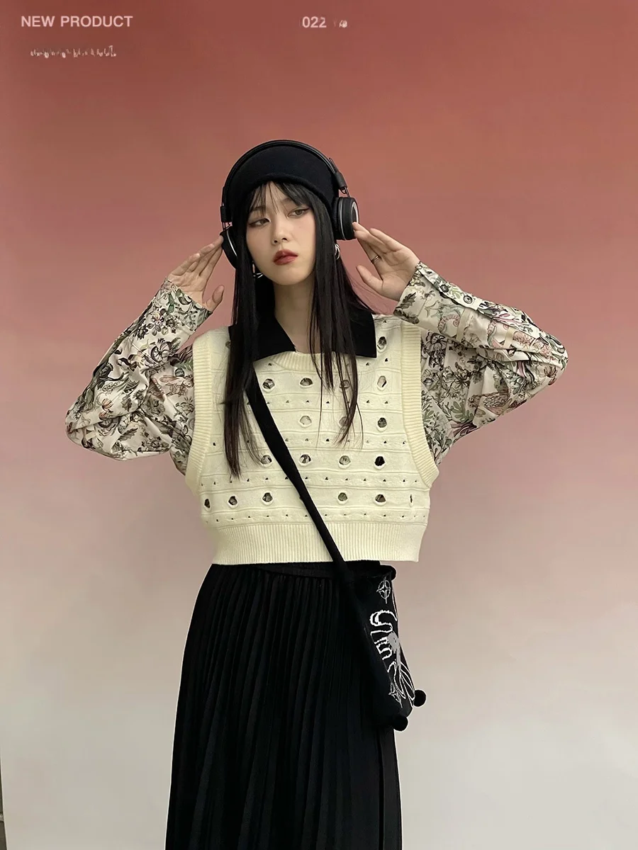 

Женский универсальный новый вязаный жилет без рукавов с узором «Молочный печенье», ажурный, для молодых женщин