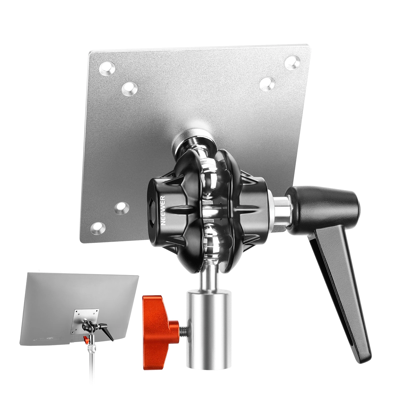 NEEWER Monitor-Mount-Adapter mit VESA-Halterung, verstellbarer Lichtständer-Adapter aus Aluminiumlegierung Dual 360 ° Kugelgelenk M4 Schraube & 5/8" – Detail 1