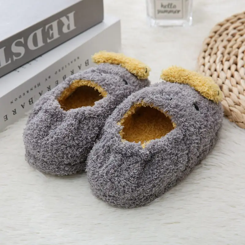 New Fashion Toddler Boy Slippers Indoor Winter Cartoon Fish Plush Warm Kid House Footwear Soft Rubber Sole Home Shoes Baby Items