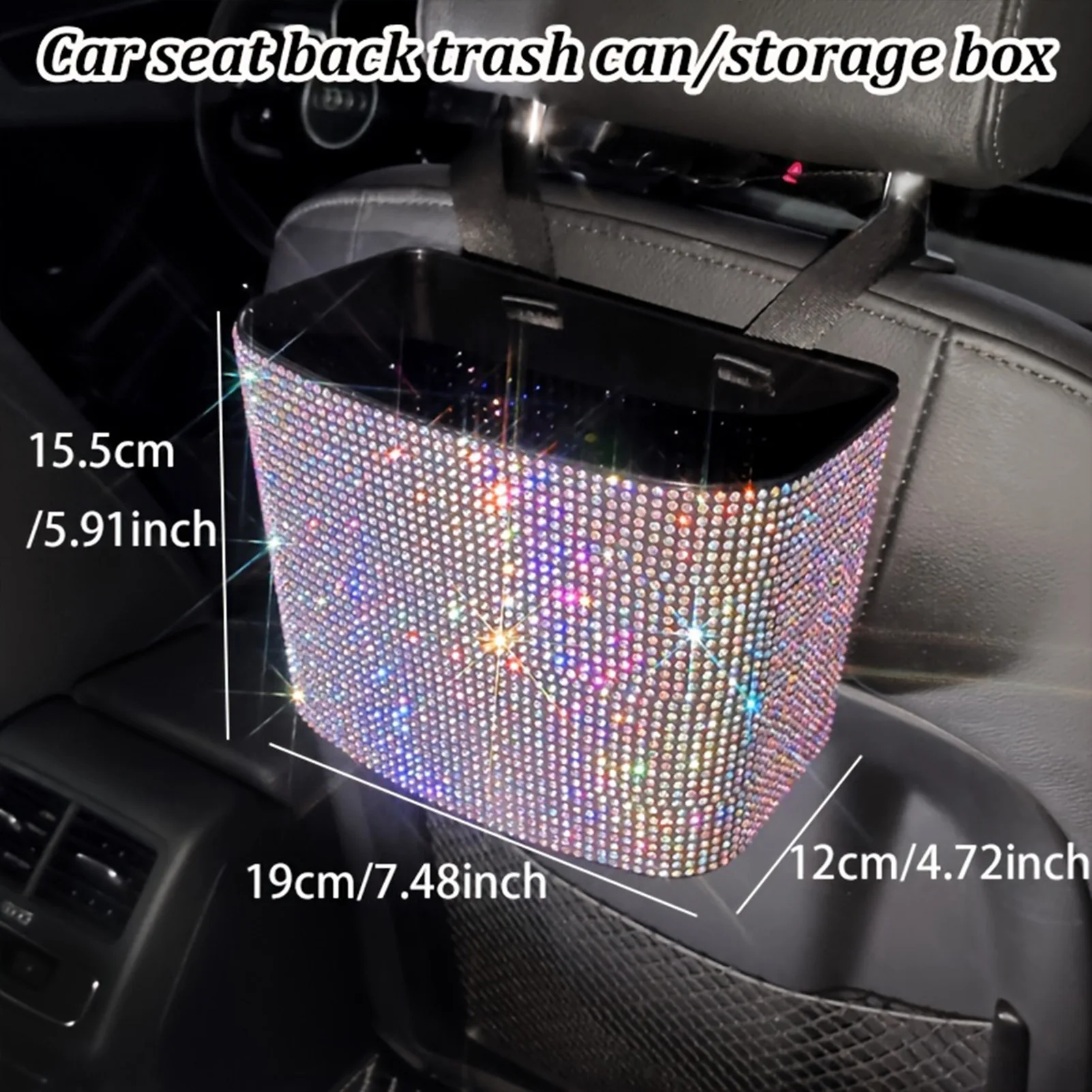 Car Seat Back Hanging Bag Bling Rhinestones Auto Hanging Container Suitable for Storing Various Things