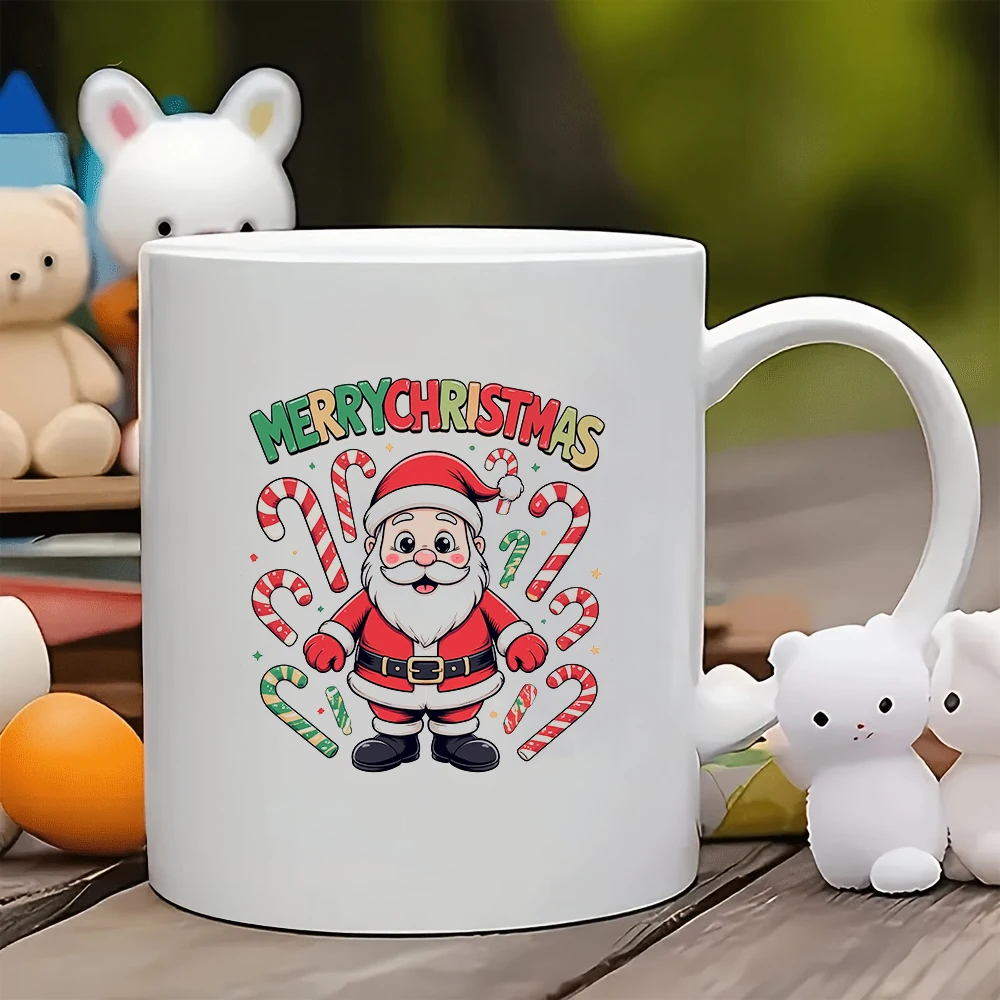 Juego de tazas de café con temática de Papá Noel de 11 oz + diseño de Papá Noel de dibujos animados + regalo de Navidad para niños, familias y oficinas