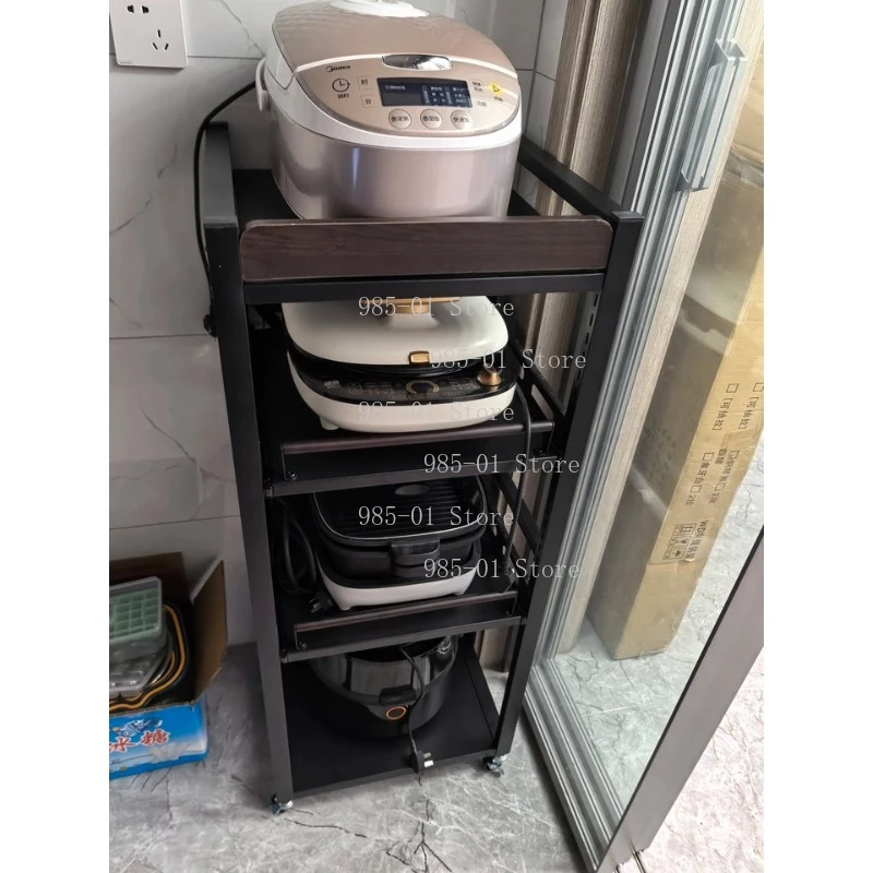 Kitchen Storage Rack Floor Standing Pot Organizer Guardrail Anti-Fall Pot Rack Refrigerator Side Gap Storage Shelf