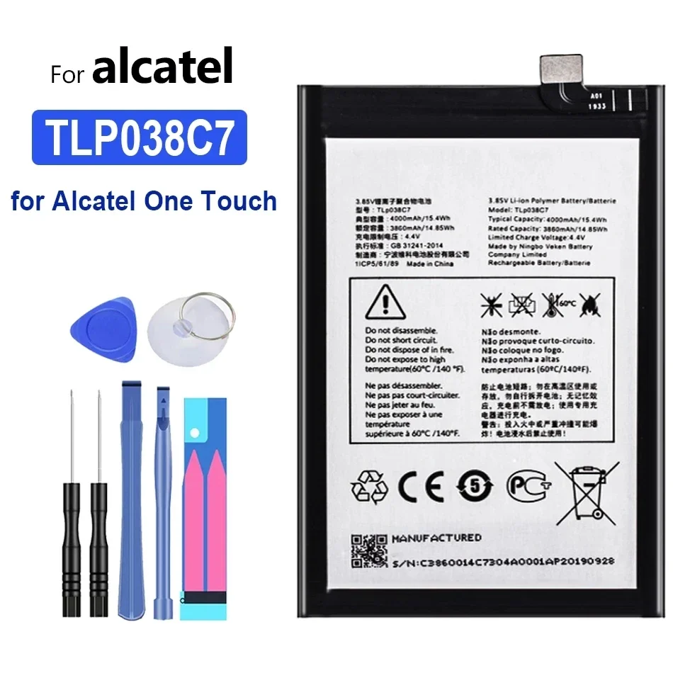 Mobile Phone Battery, For Alcatel One Touch TLP038C7, 4000mAh