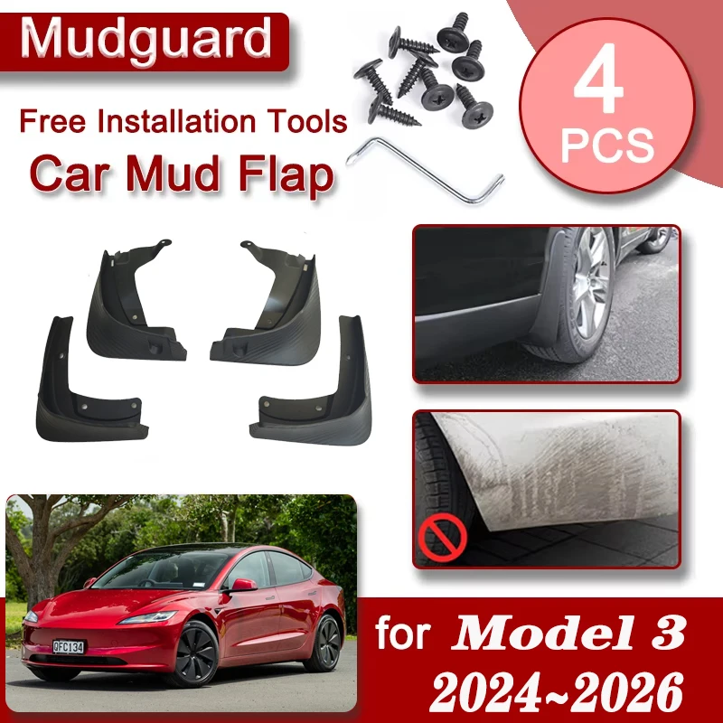 

4x Car Mudguards For Tesla Model 3 2024 2025 2026 Auto Splash Mudflaps Fender Flares Guards Wheel Exterior Parts Car Accessories