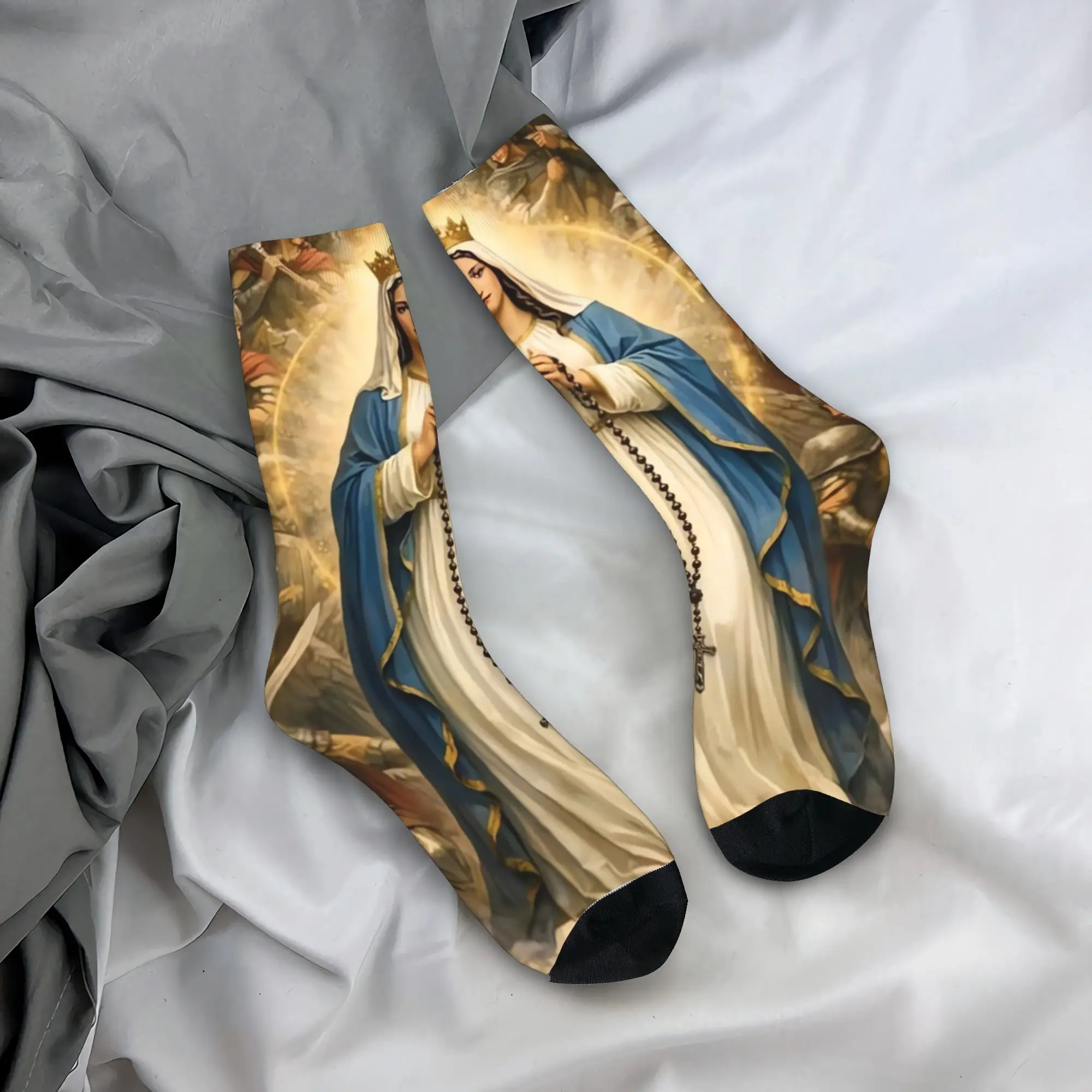 Virgin Mary Vintage style Socks  Design Stockings Non Slip Unisex Men Socks Soft Breathable Autumn Fashion Climbing Socks