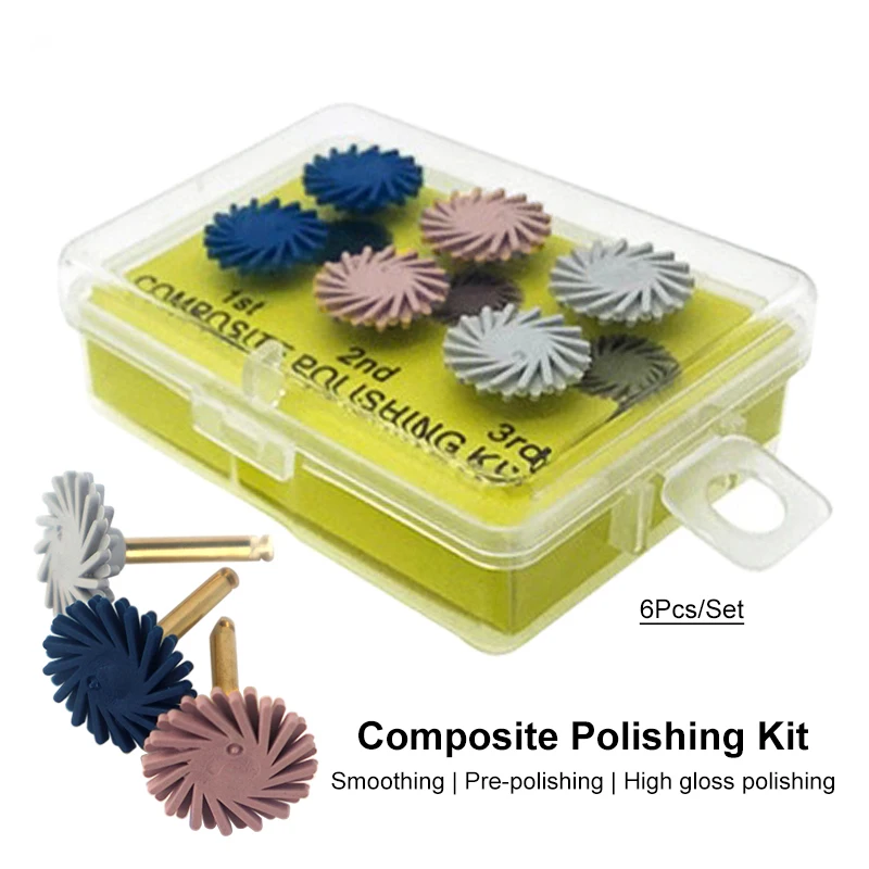 VVDental 6pcs/box Dental Composite Resin Polishing Disc Kit Spiral Flex Brush Burs Diamond System RA Disc 14mm Wheel