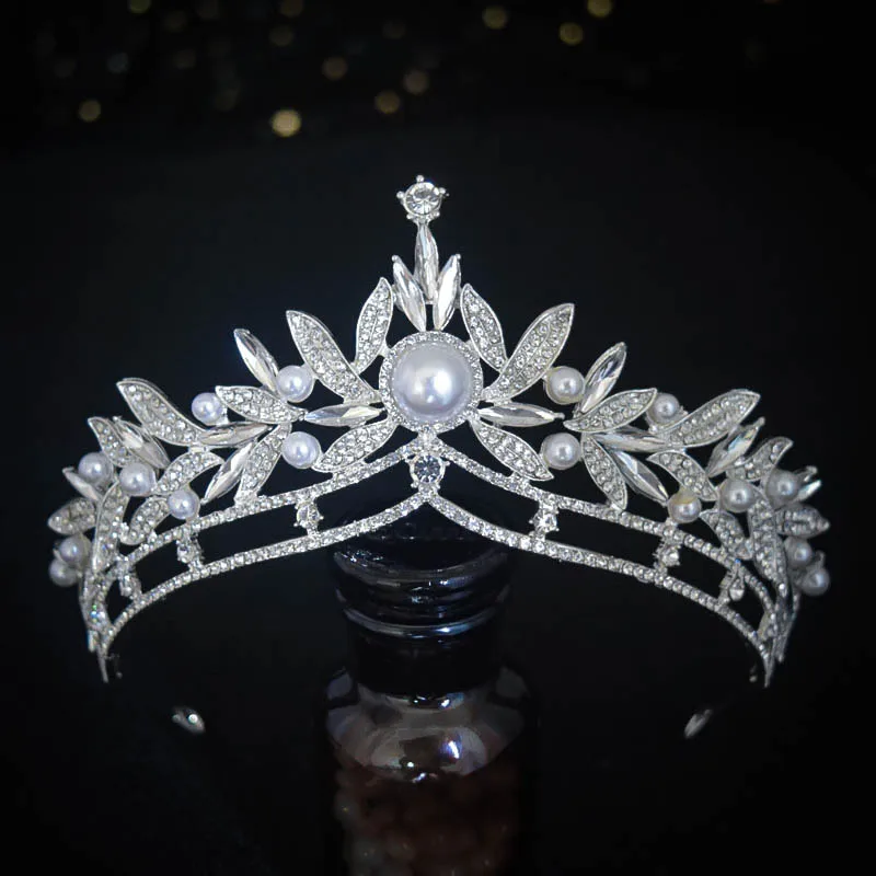 Gorgeous Flowers Crystal Pearl Big Wedding Crown Headband Bridal Tiara Party Show Pageant Hair Accessories