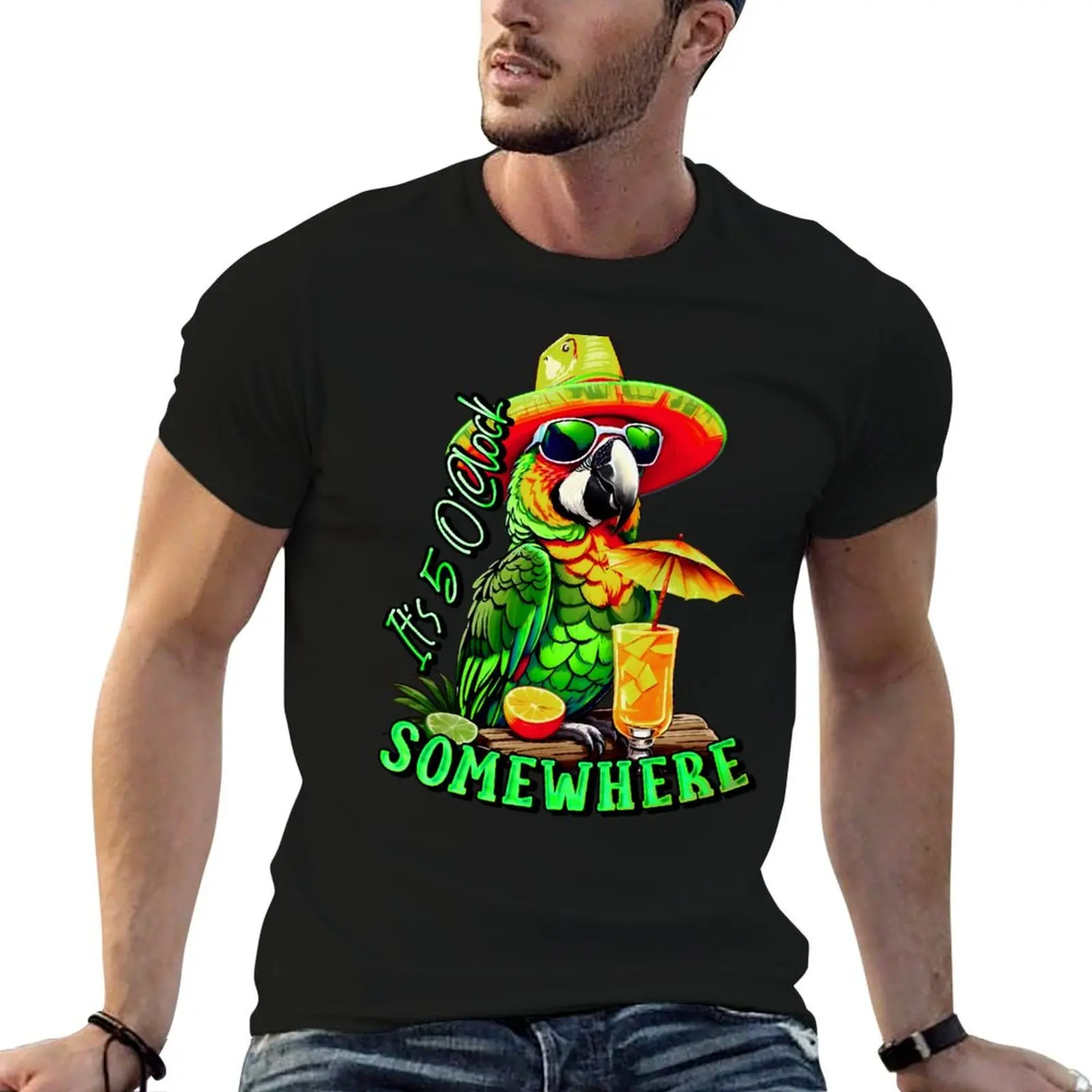 It's 5 o'clock somewhere Tropical Parrot T-Shirt sublime aesthetic clothes Aesthetic clothing Short sleeve tee men