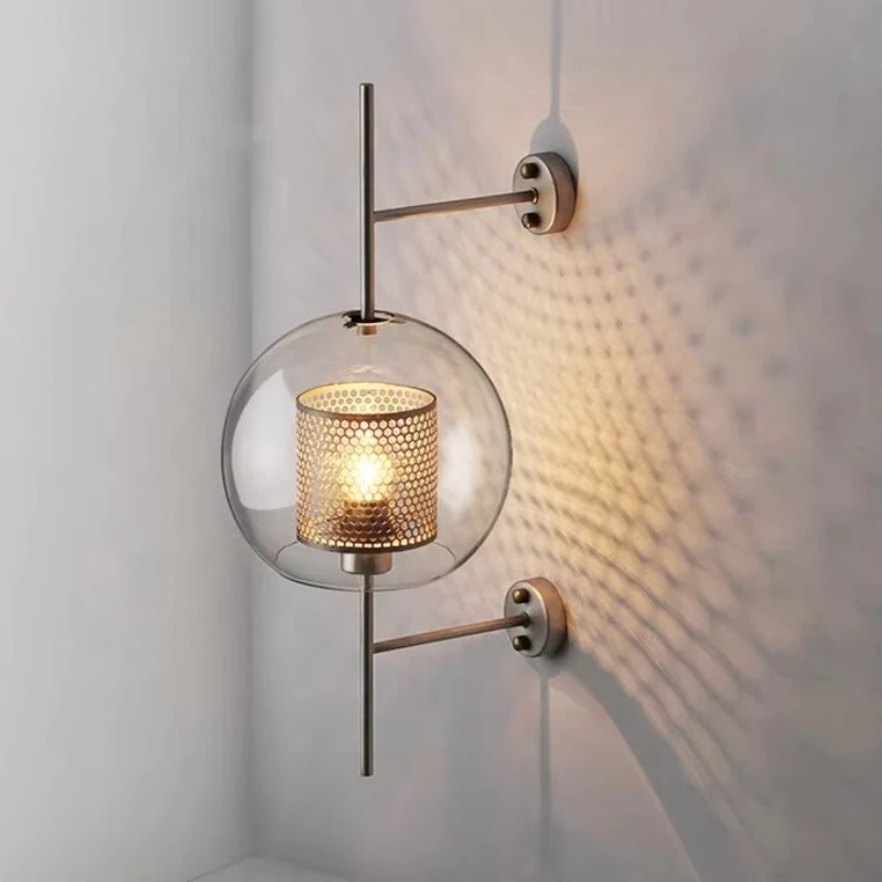 

Glass lampshade wall lamp Featured iron grille lampshade Industrial style wall lamp