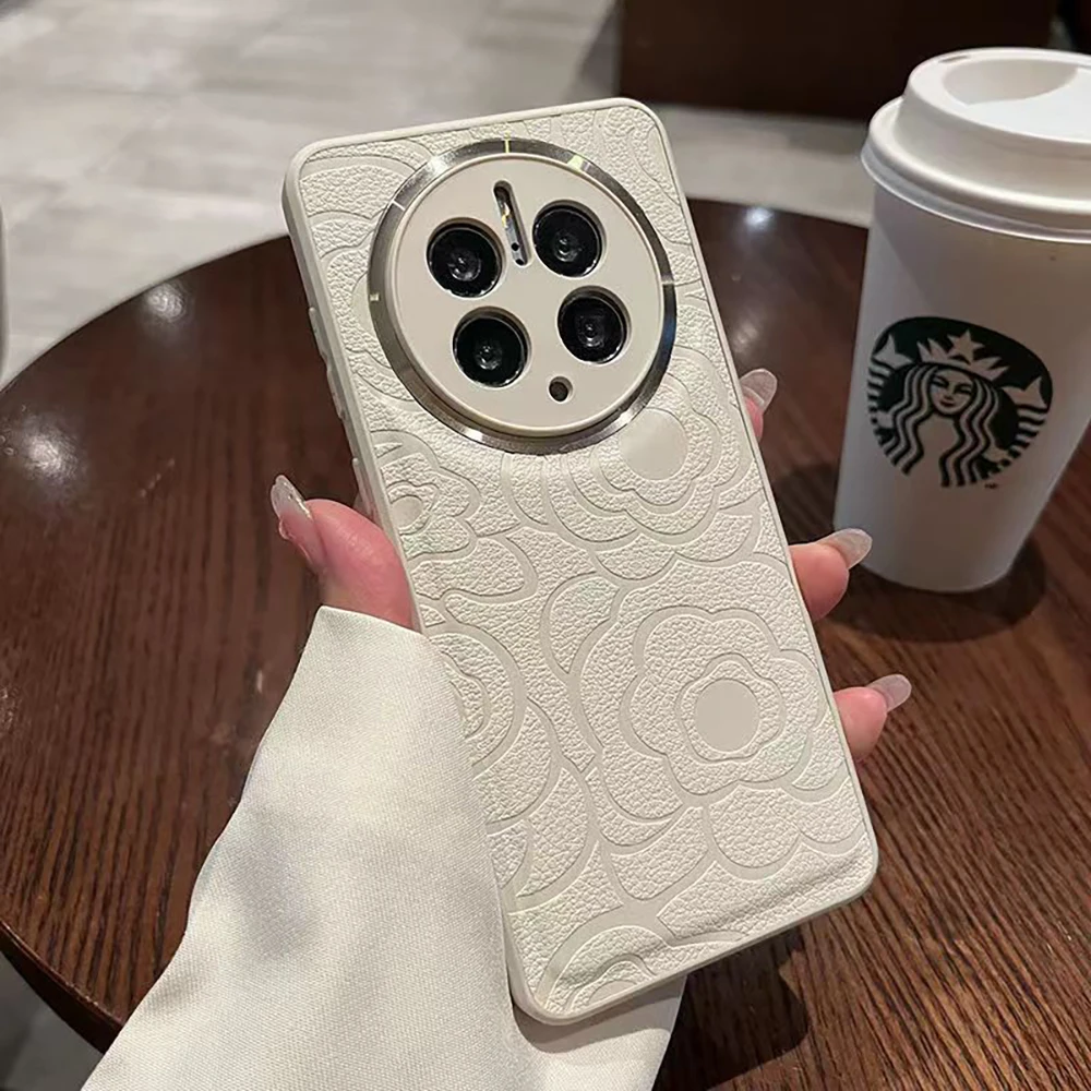

For Huawei Honor Magic 7 6 5 4 Pro luxury Phone Case Leather Pattern all Inclusive Lens anti Drop Camellia High-end Cover