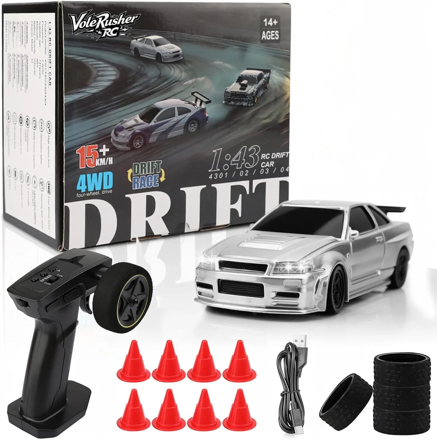 

1/43 Scale Mini RC Drift Car with 2.4GHz Remote, Adjustable Speed, Fast Charging for Ages 8-14