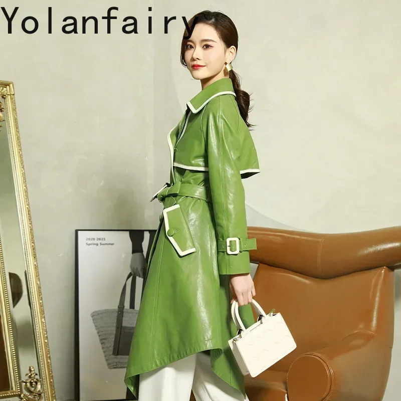 YOLANFAIRY Echt Leder Jacke Frauen Kleidung Schaffell Graben Mantel Koreanische Mode Schlanke Damen Windjacke Mantel Weibliche Jacke