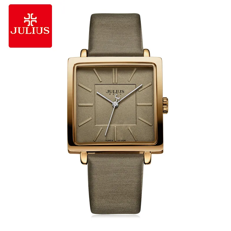 Relojes de cuarzo marca Julius, reloj para mujer, pulsera de cuero cuadrada dorada, moda informal, relojes de promoción baratos para mujer JA-354