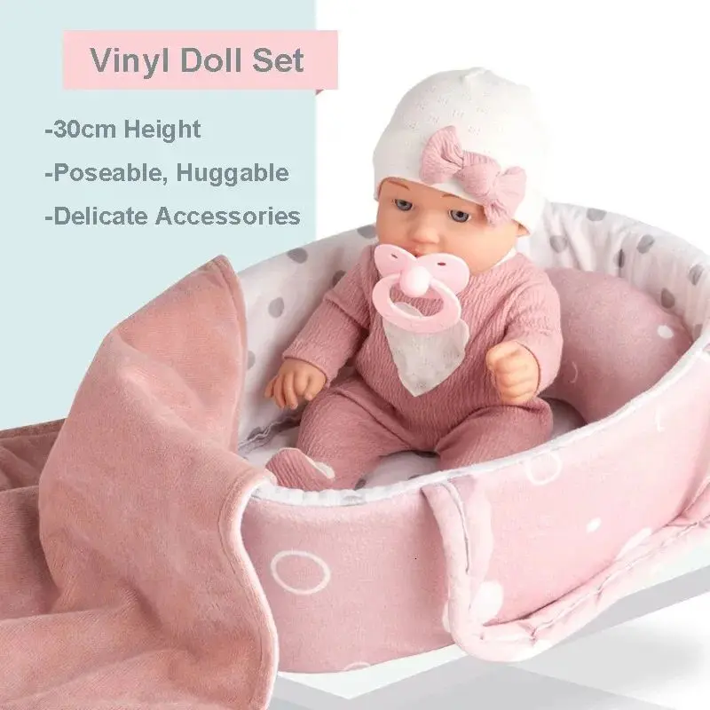 

Baby Doll Playset in Gift Box with Accessories Pink Pacifier, Vinyl Reborn Doll Toy, Birthday Gift for Little Girls Kid Toddlers