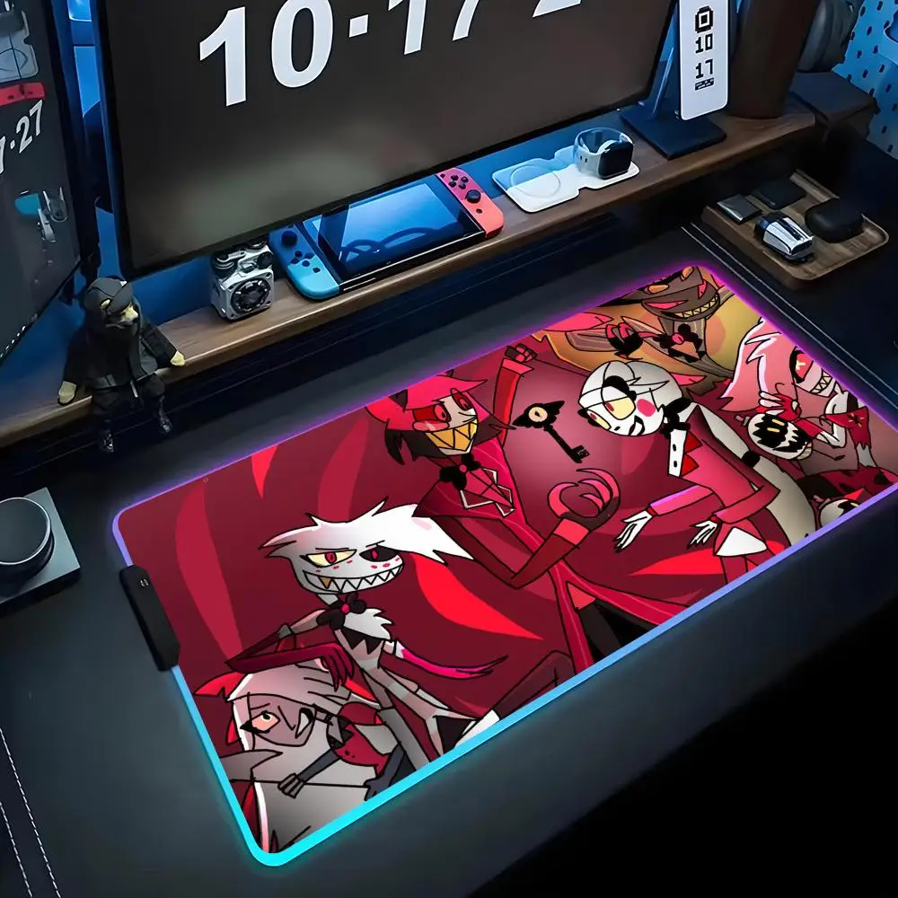 

anime fnaf hazbin hotel Mouse Pad RGB Gaming Mousepad Big LED Pad PC Desk Mat Luminous Mouse Pad Large Keyboard Mats Table Rug W
