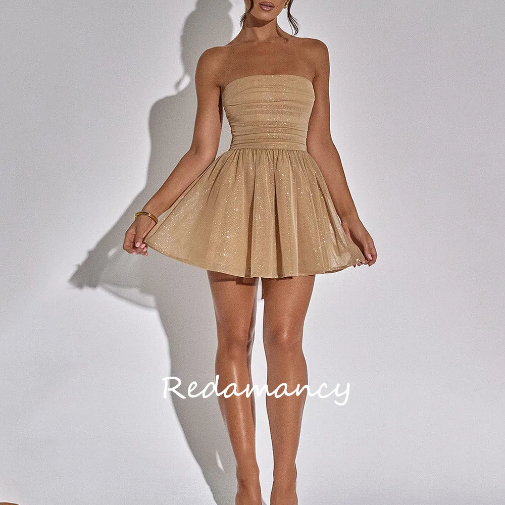 Redamancy Sexy Champagne Strapless Tulle A-LINE Homecoming Dresses 2024 Backless Slim Knee-Length vestidos de novia Party Dress