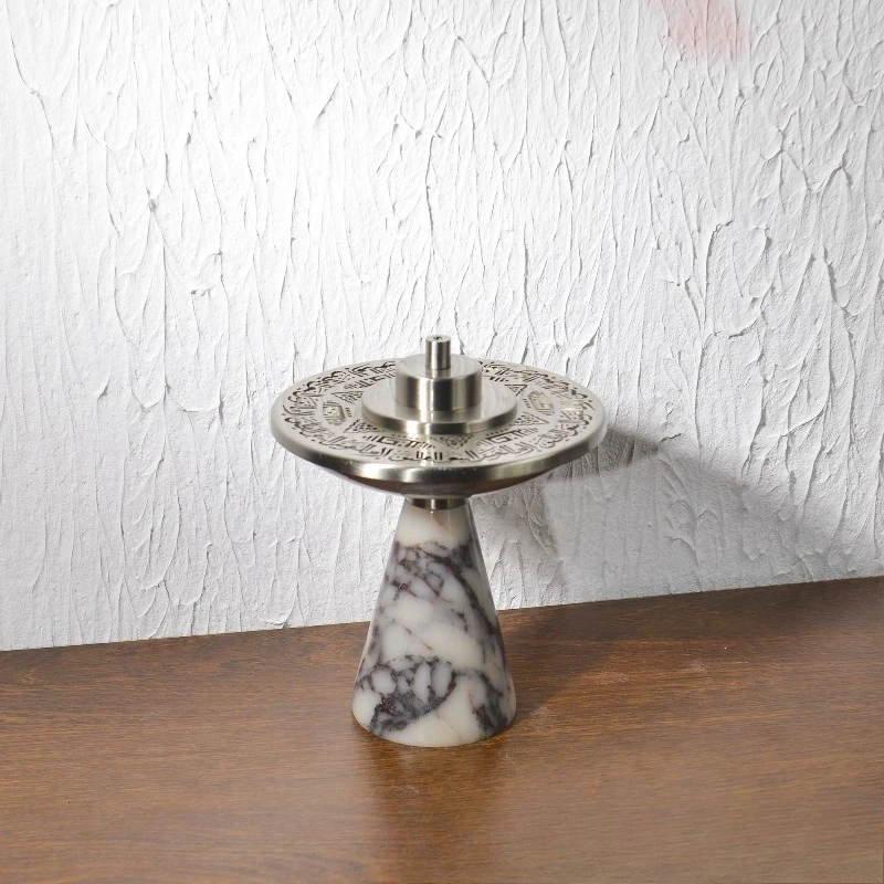 Natural Marble Incense Burner Hollow Metal Agarwood Censer Art Craft Hotel Ornament Home Decor Aromatherapy Gift Elegant Modern