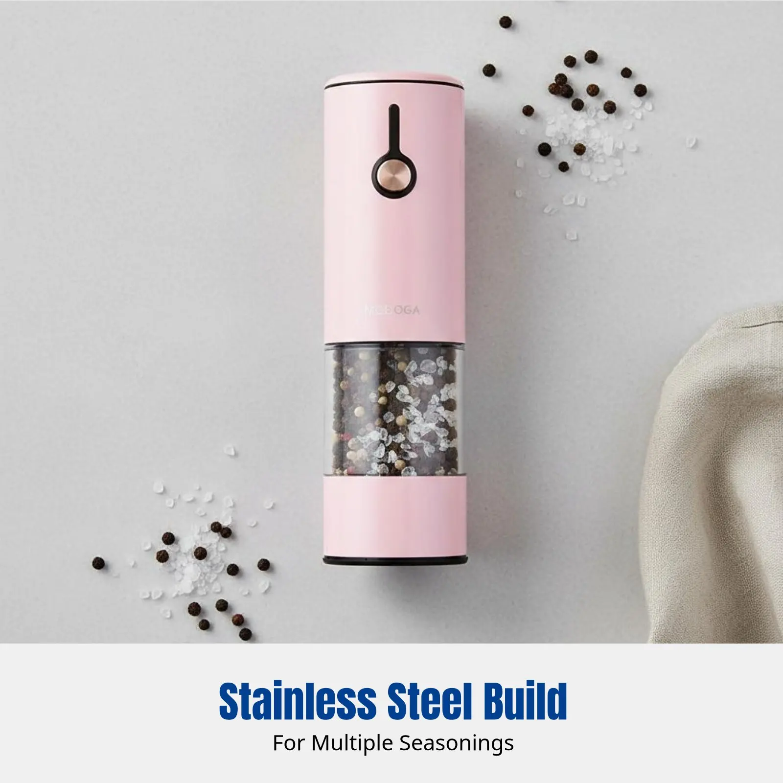 

Электрическая мельница для перца из нержавеющей стали, регулируемая степень помола, измельчитель морской соли, скандинавский дизайн, кнопочное управление, зарядка через USB.