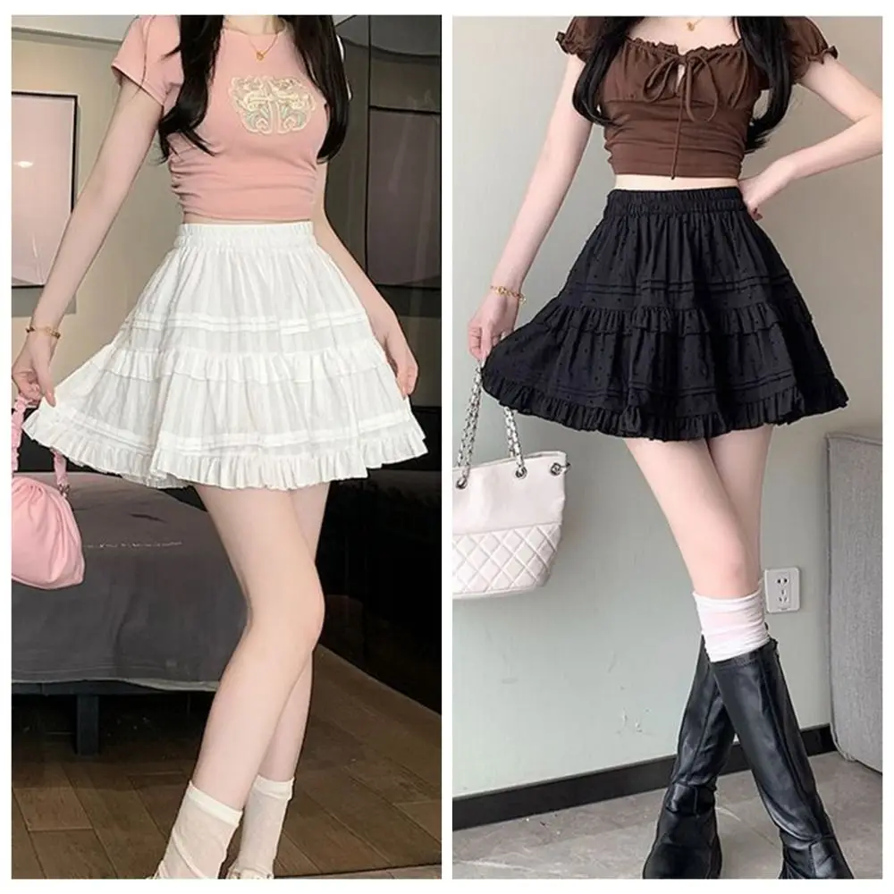 Fashion Dots Shorts Mini Skirt Short Tiered Pleated Mini Skirts A-line Harajuku High Waist Cake Skirt Girl Preppy