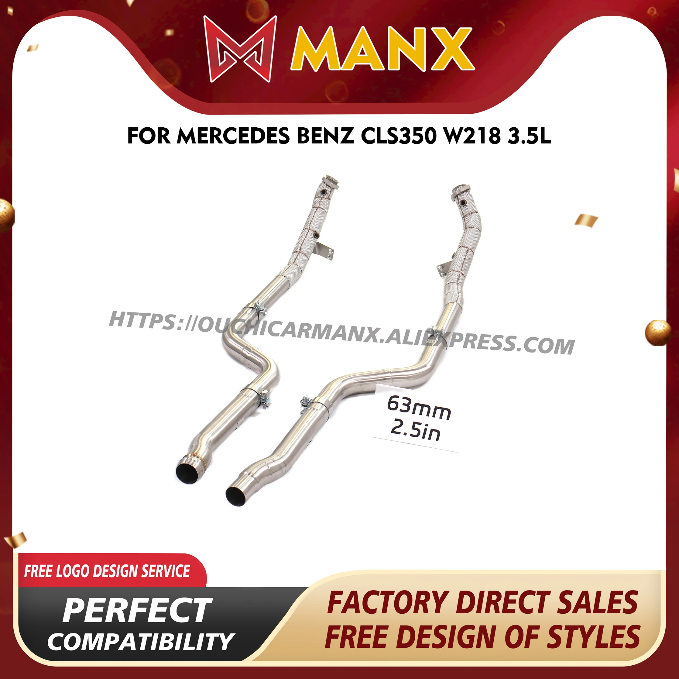 

MANX SUS304 for Mercedes Benz CLS350 W218 3.5L Exhaust system Downpipe Lossless installation Free upgrade of heat shield