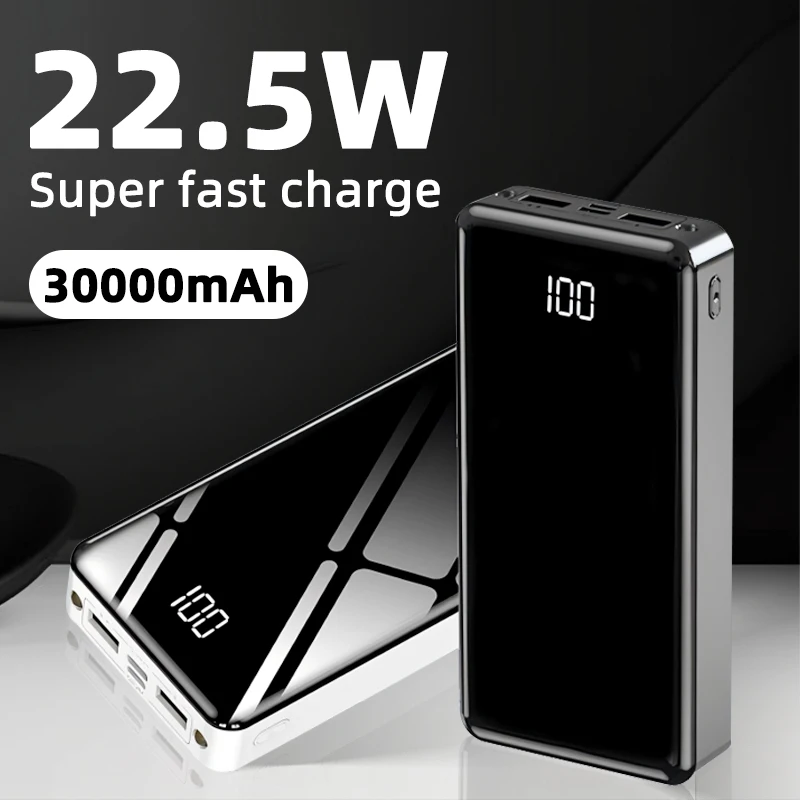 30000mAh Power Bank, 22.5W Fast Charging Portable Charger, LED Digital Display, LED Flashlight, Charge Up to 3 Devices Simultaneously, High Capacity Battery Pack Compatible with iOS & Android, Travel Camping Emergency Power