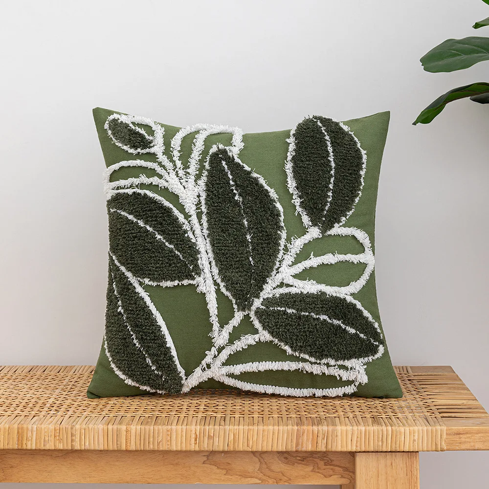 

1PC Ins Style Leaf Tufted Pillow Cover Modern Simple Living Room Sofa Cushion Waist Pillow Plant Cartoon Pattern Pillow Cover