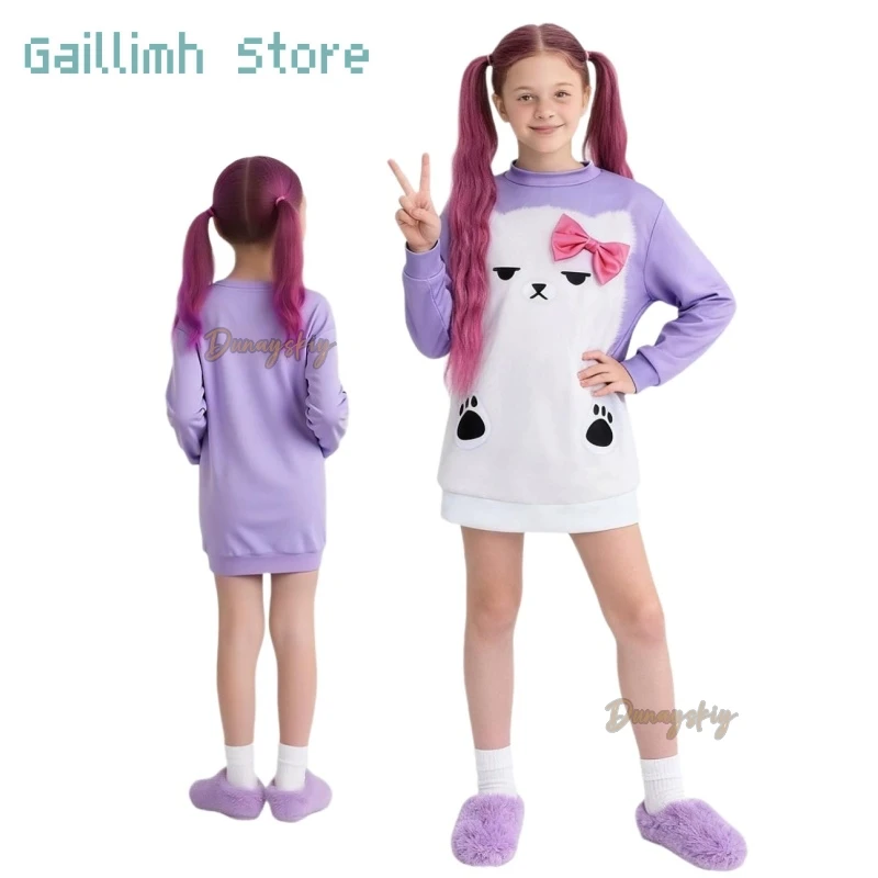 

Anime Kpop Demon Huntrix Cosplay Mira disfraz Kawaii Lilac Bear Pajamas Cute Sweet Long Sleeved Sweatshirt Lovely Halloween Cos