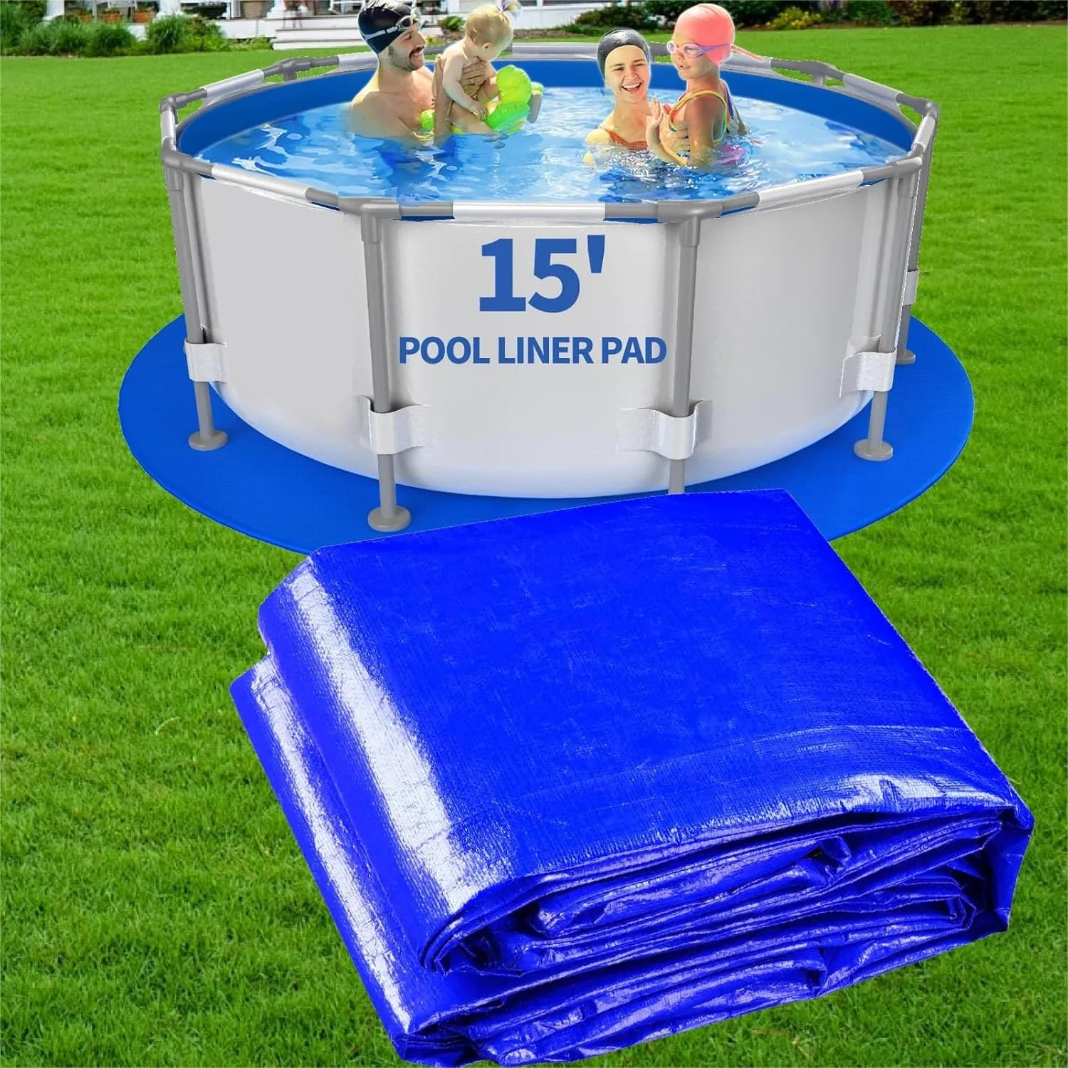 15FT Round Pool Liner Pad for Above Ground Pools, Thickened Puncture-Resistant Under Mat, Heavy-Duty Underlayment for