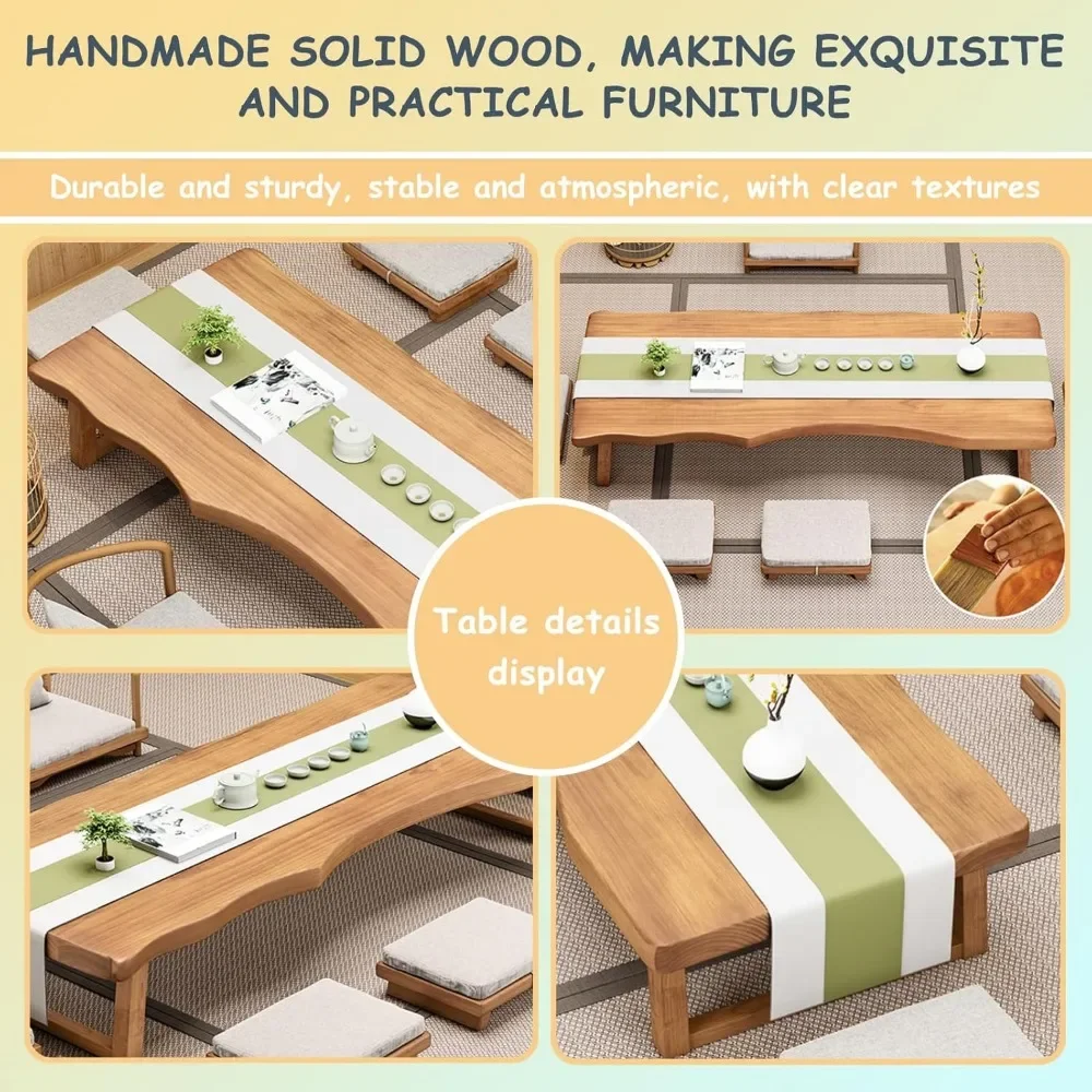 طاولة تأمل وتناول الطعام، تاتامي وطاولة شاي للجلوس على الأرض (بني، 120x60x35 سم) #5