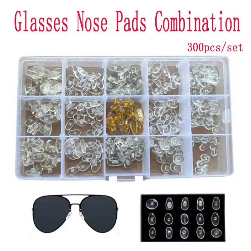 300pcs/set Glasses Nose Pads Silicone Non-marking Non-slip Pad Air Nose Bridge Accessories Kit Sunglasses Nose Pads Repair Tool