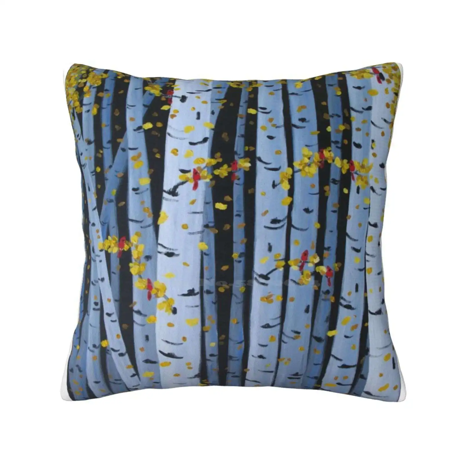 Ten Cardinals In Birch Trees Fashion Sofa Throw Pillow Cover Pillowcase Birds Cardinals Trees Forest Birch Branches Night