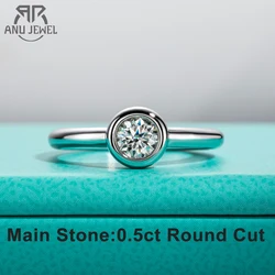 AnuJewel 0.5ct D Color Moissanite Bezel Engagement Ring 925 Sterling Silver Gold Plated Wedding Ring For Women Jewelry Wholesale