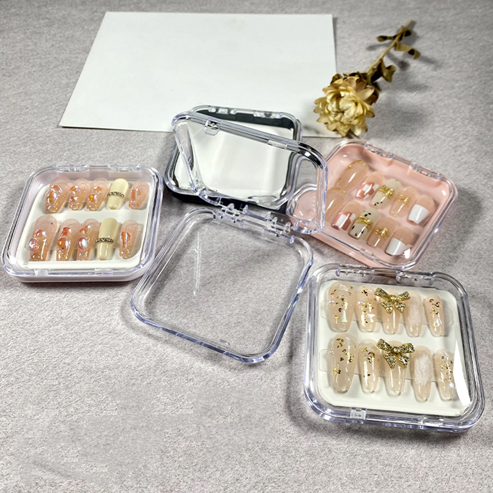 Caja de almacenamiento de uñas postizas, 10 piezas, caja de plástico transparente, con tapa cuadrada, embalaje pequeño para exhibición de Joyas,